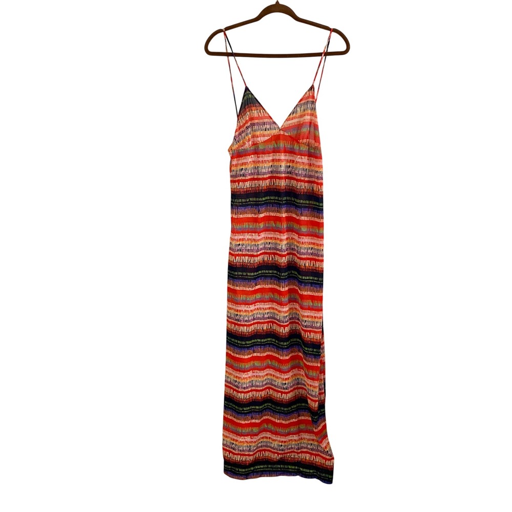 Vintage 70s Tactix From Huk A Poo‎ Geometric Chevron Stripe Nylon Maxi Dress M